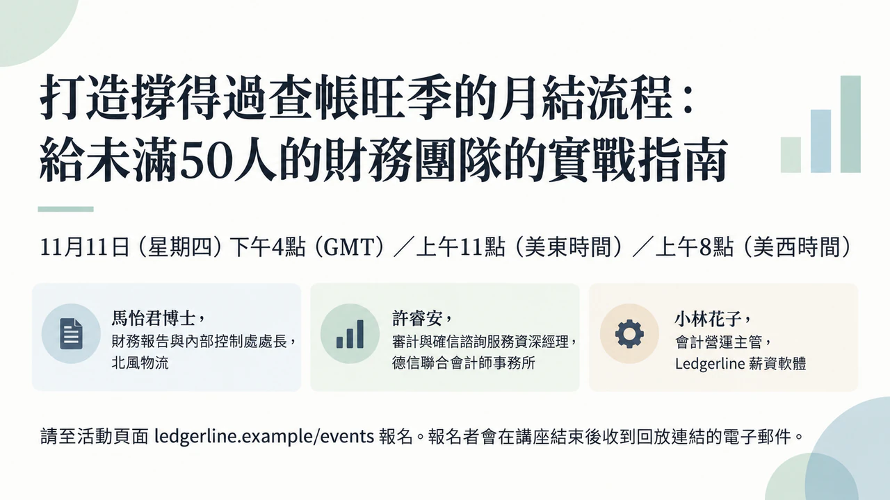 線上講座宣傳貼文，附講者、時區與報名資訊：三位職稱很長的講者、三個時區，橫式 LinkedIn 貼文