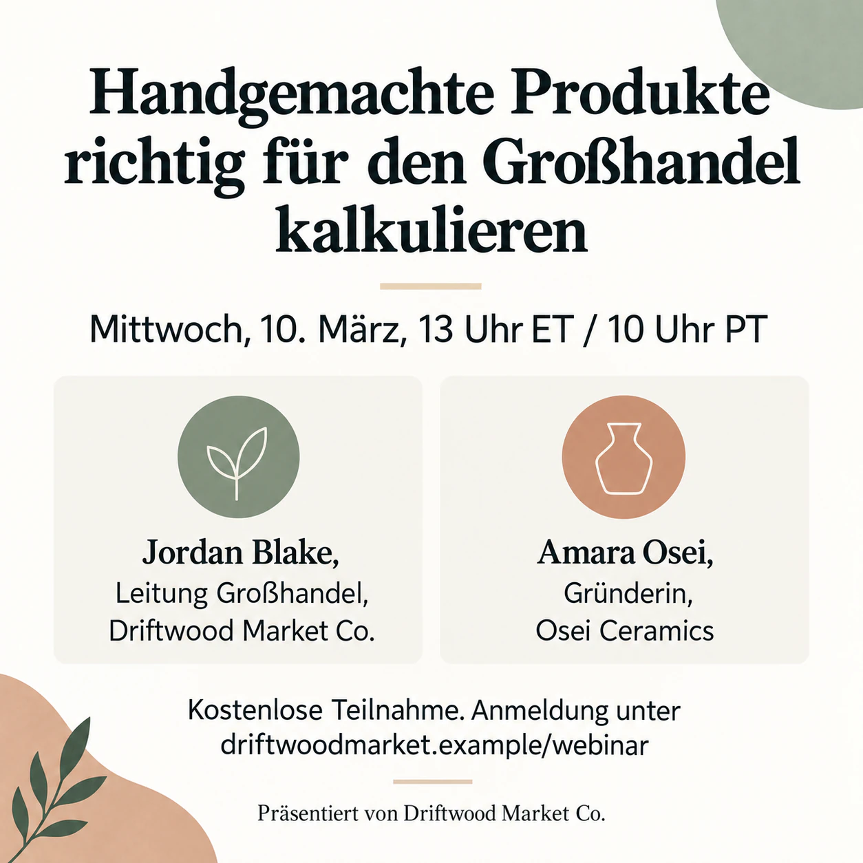 Beispiel: Webinar-Post mit Speakern, Zeitzone und Anmeldezeile