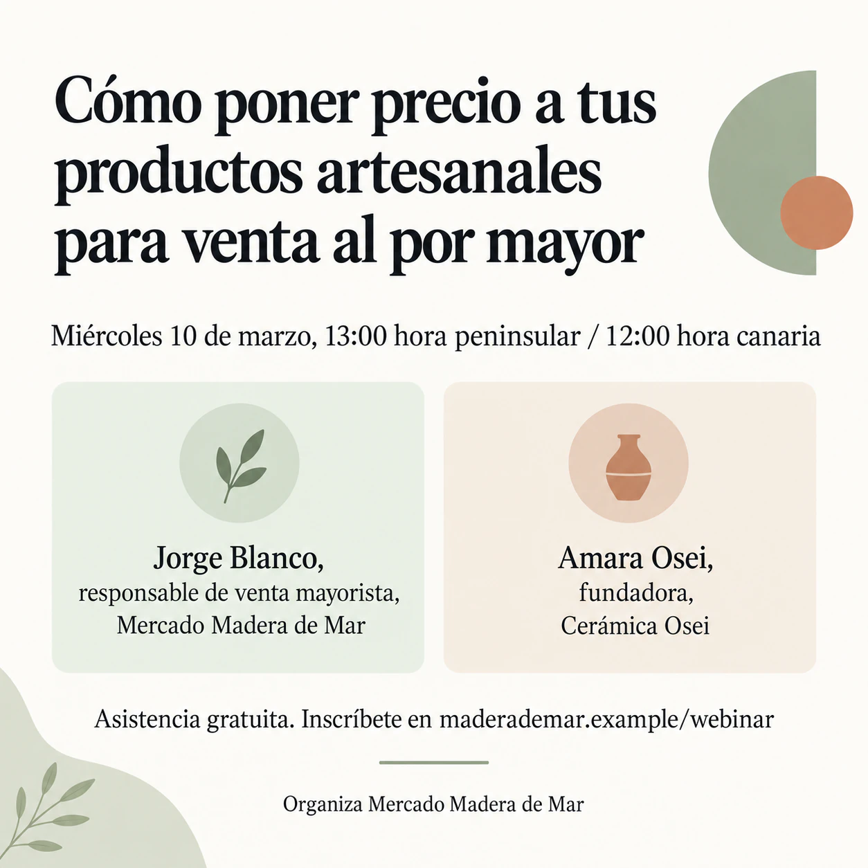Ejemplo de Publicación de webinar con ponentes, zona horaria y línea de inscripción