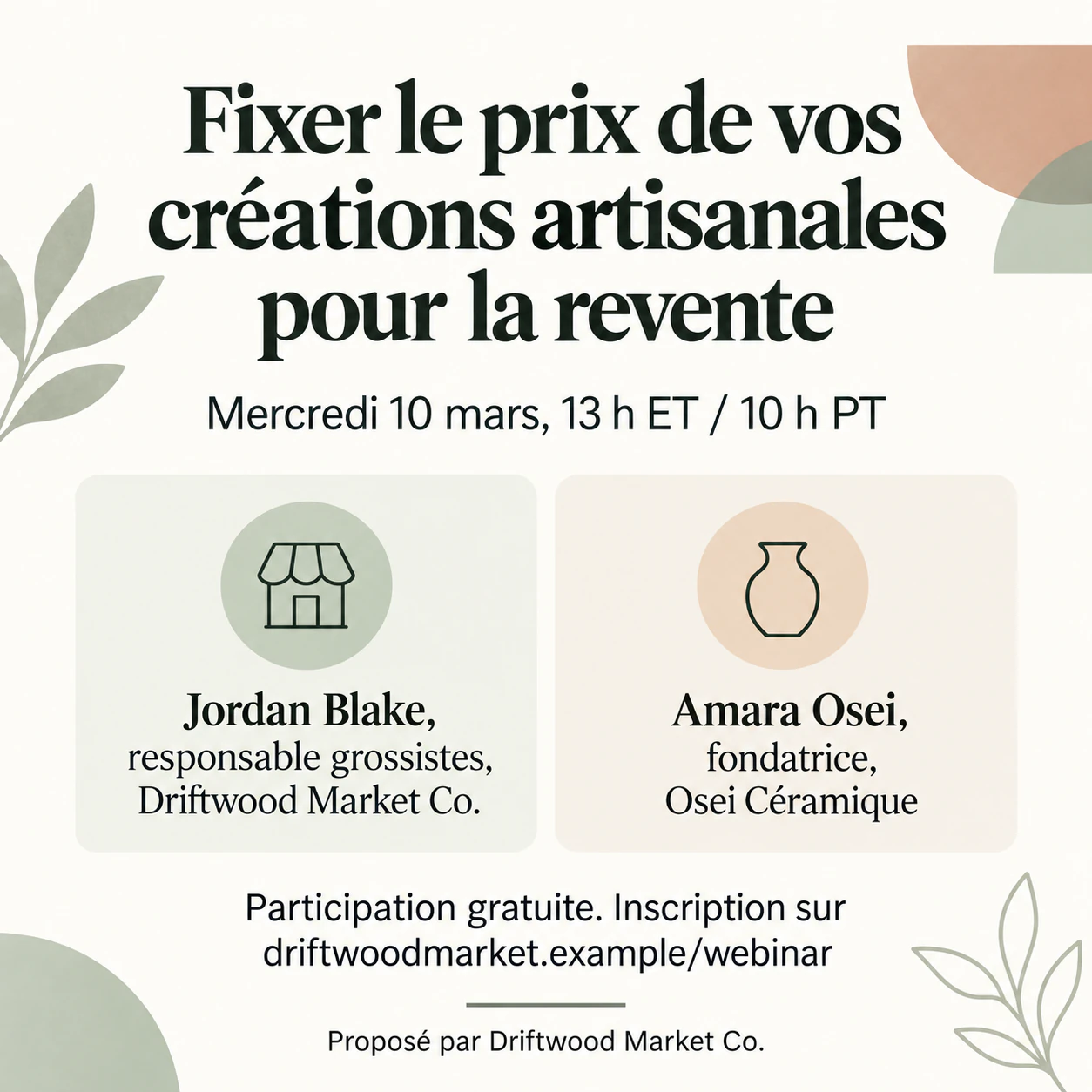 Exemple : Visuel de webinar avec intervenants, fuseau horaire et ligne d’inscription
