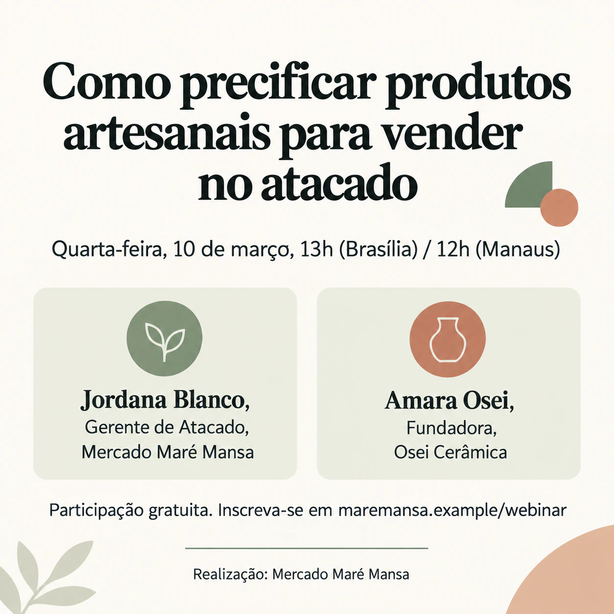 Exemplo de Post de webinar com palestrantes, fuso horário e linha de inscrição