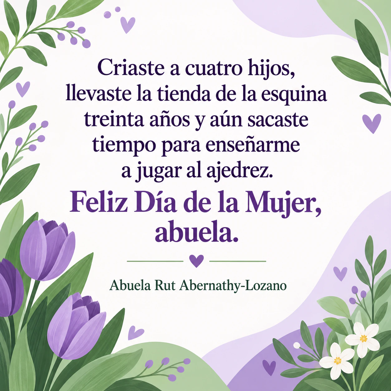 Tarjeta del Día de la Mujer para dar las gracias: Tarjeta personal para una abuela con cifras en el mensaje, sin estilo ni firma