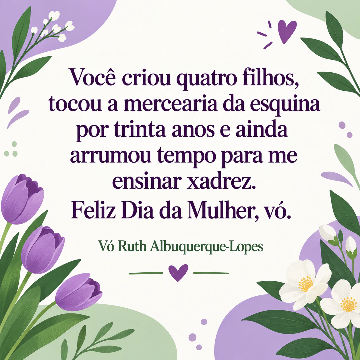 Cartão de Dia da Mulher para agradecer alguém: Cartão pessoal para a avó com números na mensagem, sem estilo nem assinatura
