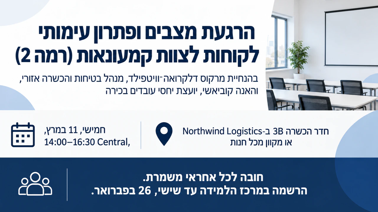 פלייר לסדנה עם תוכנית ופס הרשמה: הכשרת חובה עם שני מדריכים והיברידיות, בלי תוכנית