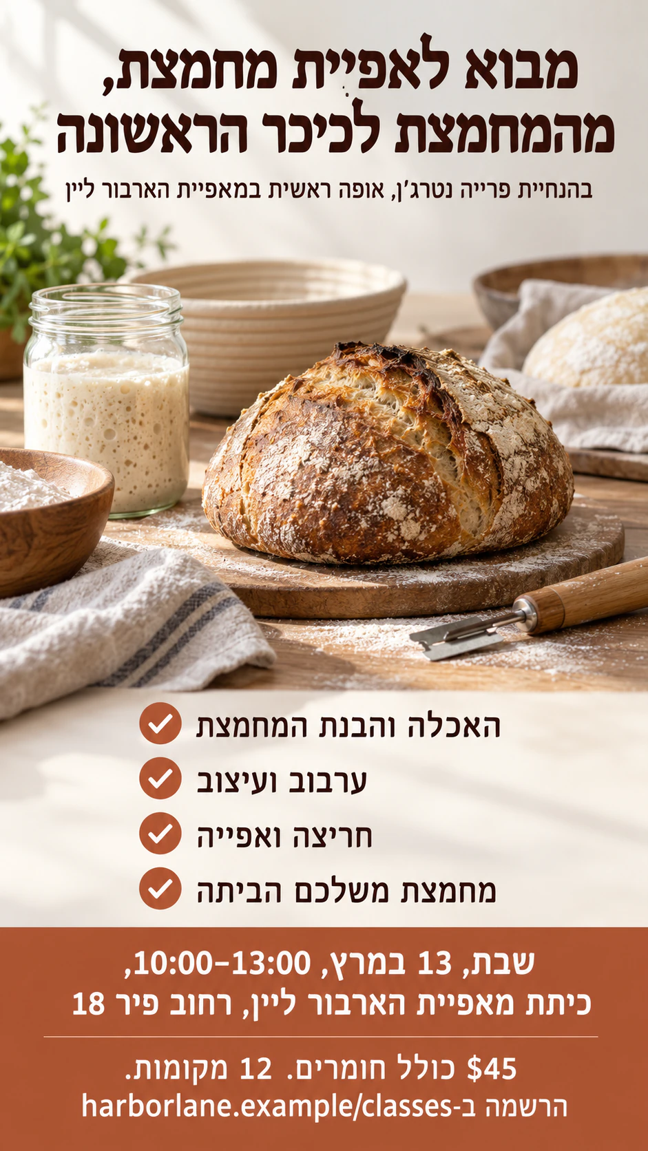 דוגמה: פלייר לסדנה עם תוכנית ופס הרשמה