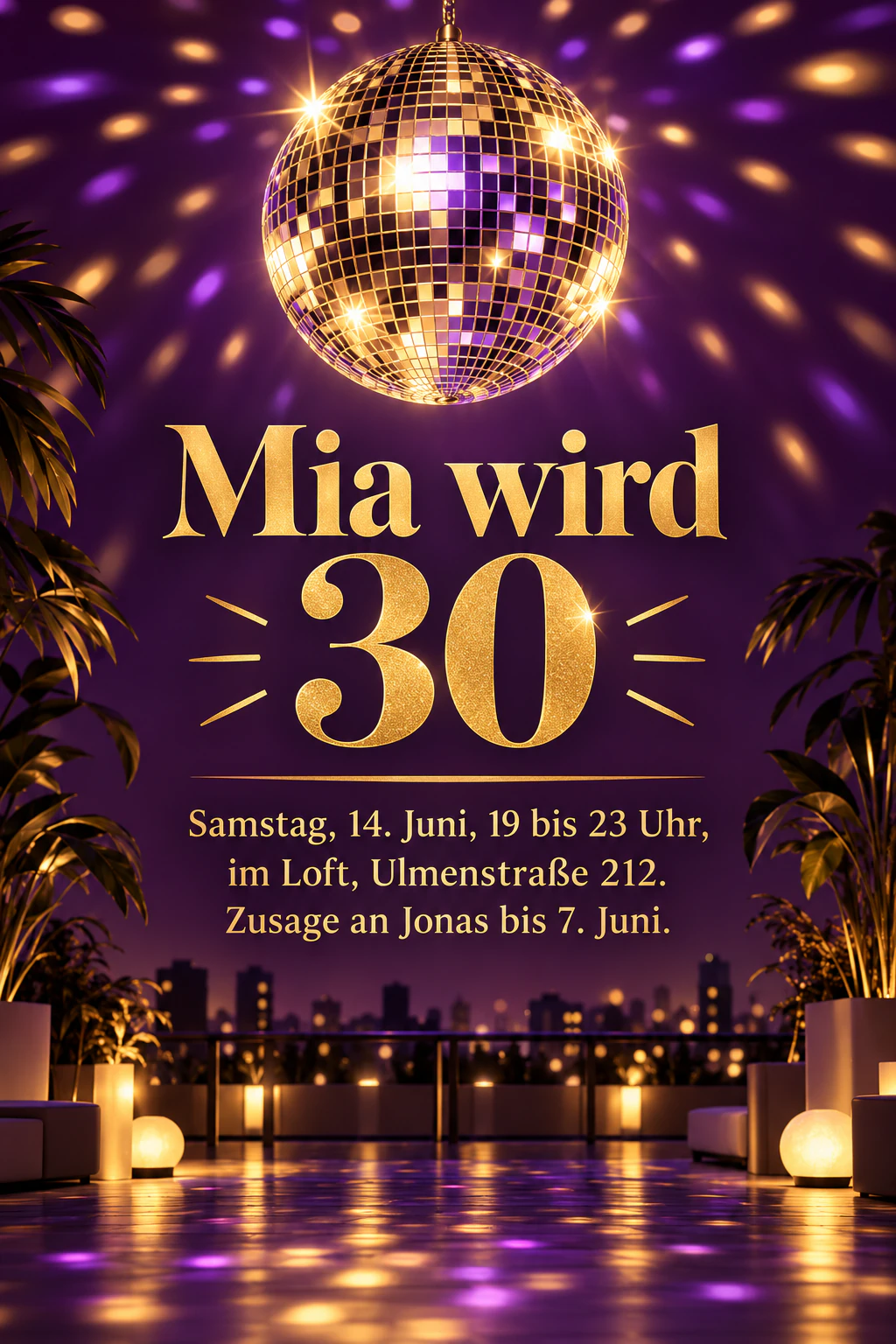 Flyer für eine Geburtstagsparty auf der Dachterrasse