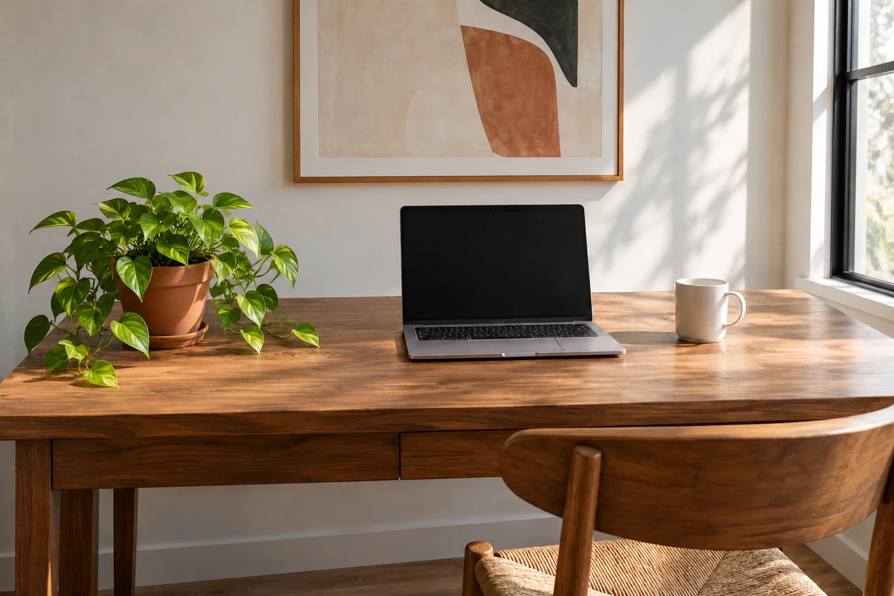 Add a plant to a desk photo