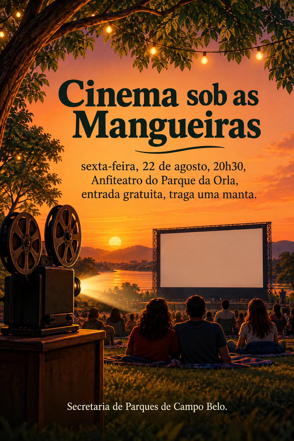 Pôster de sessão de cinema ao ar livre